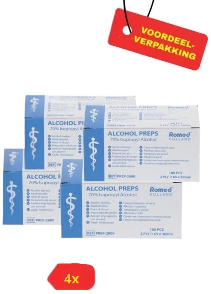 Romed Alcoholdoekjes - 4 x 100 Stuks - Voordeelverpakking - Verpakt per stuk