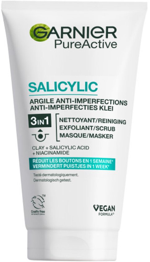 Garnier - PureActive 3-in-1 Masker met Klei Argile voor de Gemengde Huid met Onzuiverheden - 2 x 150ml