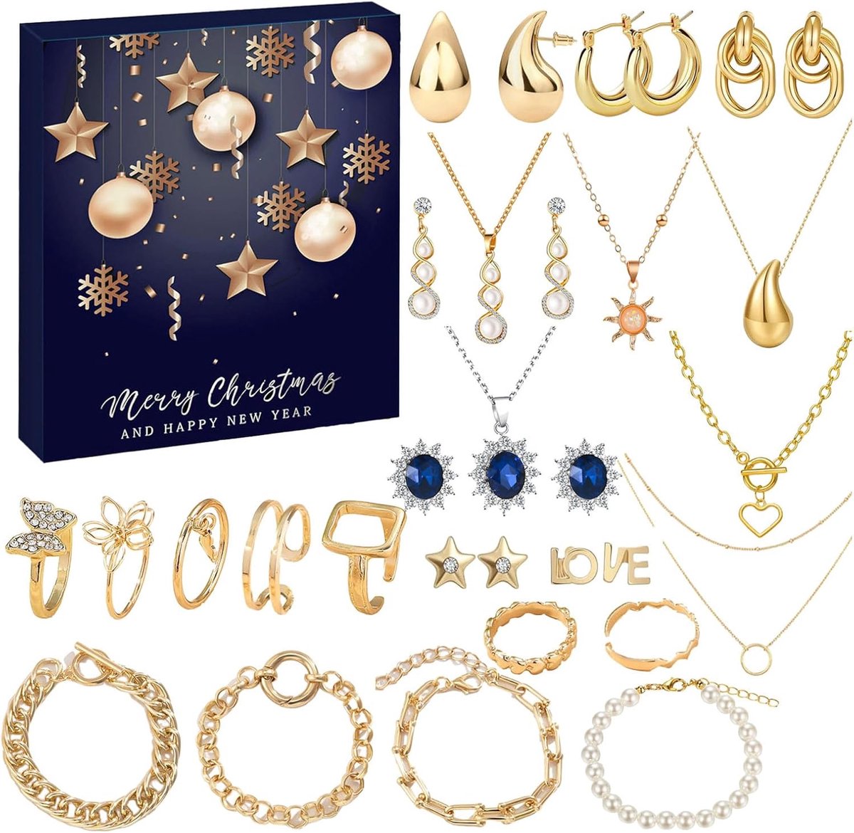 Kerst Advent Sieraden Blind Box Aftelkalender - Juwelen Adventskalender voor Volwassen Vrouwen – 24 Dagen Kerst Countdown met Armbanden Oorbellen Kettingen en Ringen – Verrassingen voor Vrouw Dochter of Vriendin