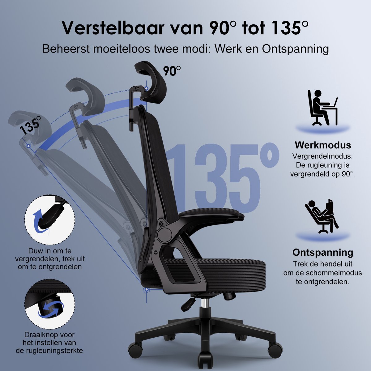 Bureaustoel Hiaonyx - ergonomische stoel voor volwassenen - afbeelding 3