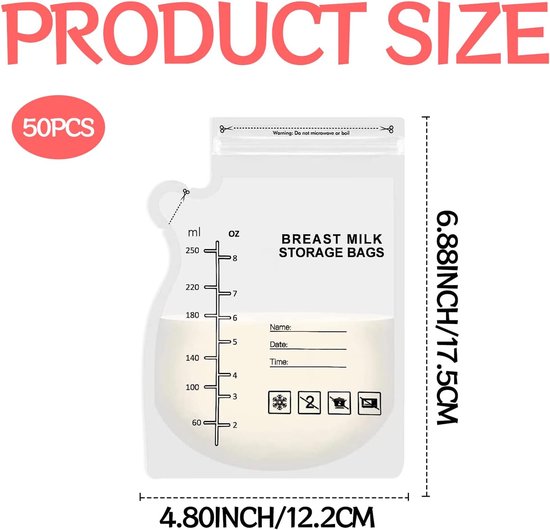 Moedermelk Bewaarzakjes - 50 stuks - 250 ml - Geschikt Voorgesteriliseerde moedermelk - BPA-vrij en Recyclebaar - Lekvrije Borstvoeding Zakjes met Dubbele Zipsluiting en Schenktuit - Koelkast en Vriezer van Vita Verde — afbeelding 5
