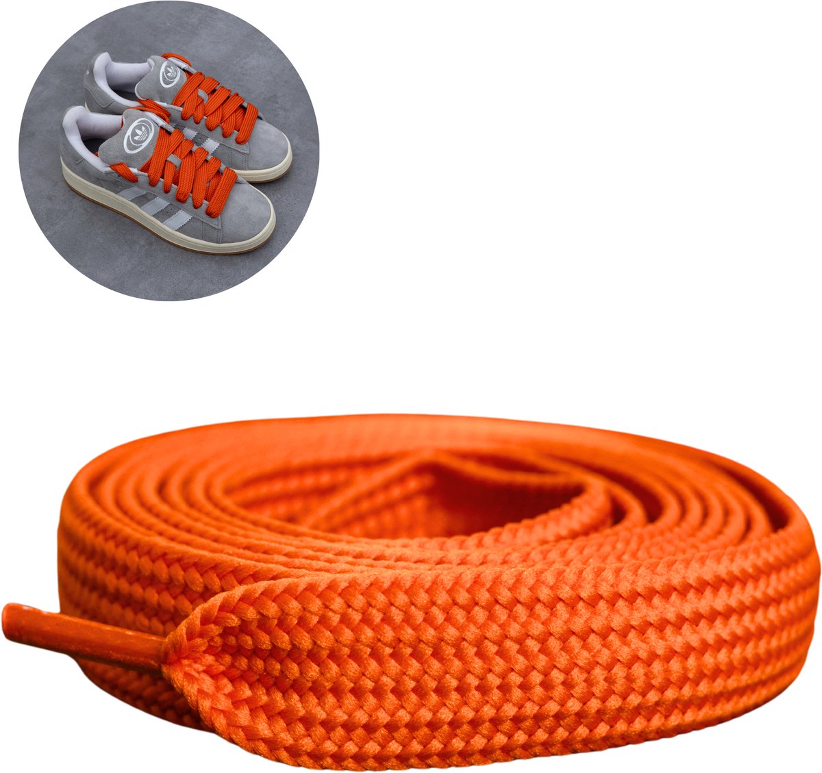 Sneakers Abel - Sneaker Veters 120CM - 2CM Wijd - Schoenveters - Oranje - Brede Veter - Dikke Veter - Geschikt voor Adidas Campus 00s