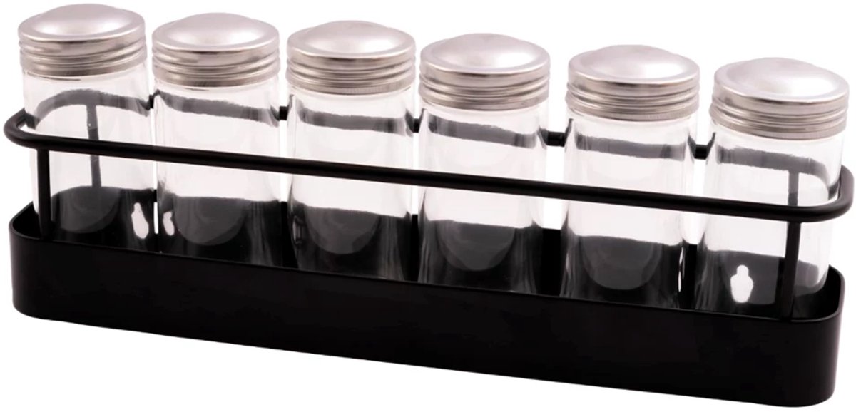 Point Virgule Wire kruidenrek met 6 potjes 28.5x5.8x7cm mat zwart