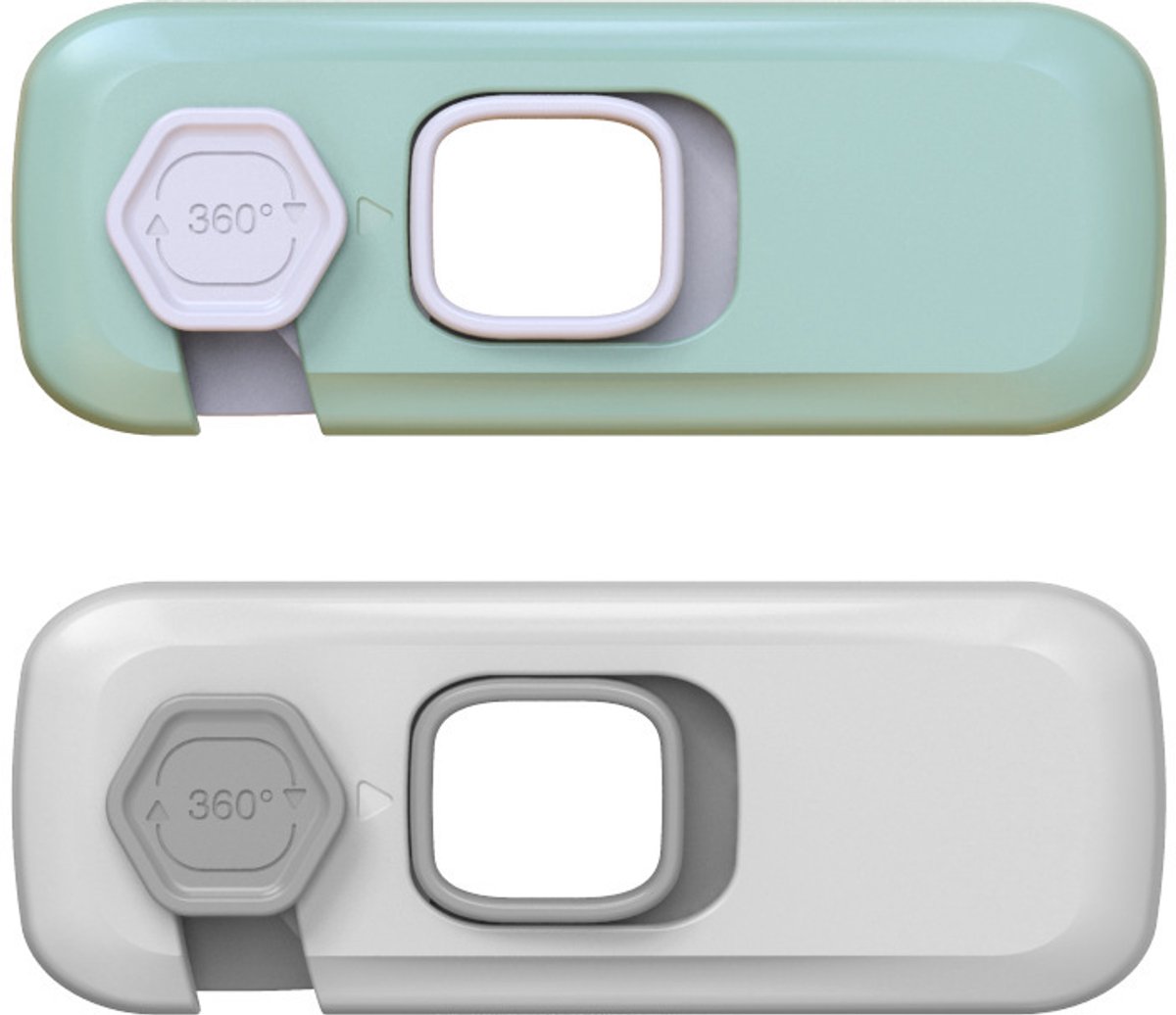 Image of 6-pack kindveilige ladesloten - Kast- en ladesloten, Babyveilige koelkastsloten, Meubelsloten, Keukensloten - Sterke lijm - Boren niet nodig - Duurzaam - (3 grijs en 3 groen)
