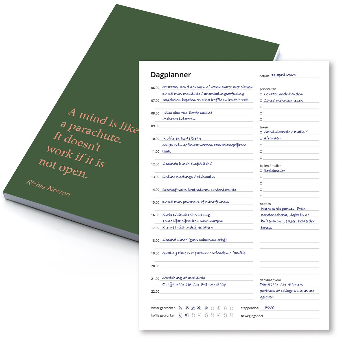 Dagplanner Groen – 50 Pagina’s – Mindset – Planner voor Focus & Productiviteit – A5 Formaat