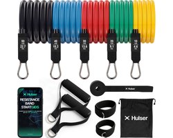 Hulser TPE Tubes Weerstandsbanden set 120 cm - 12-delig - 4 tot 23 kg - Resistance band met handvatten, ankle strap, deuranker en digitale startgids - Met fitness oefeningengids - enkelband - Stretch elastiek - Bands - Power band weerstandselastiek