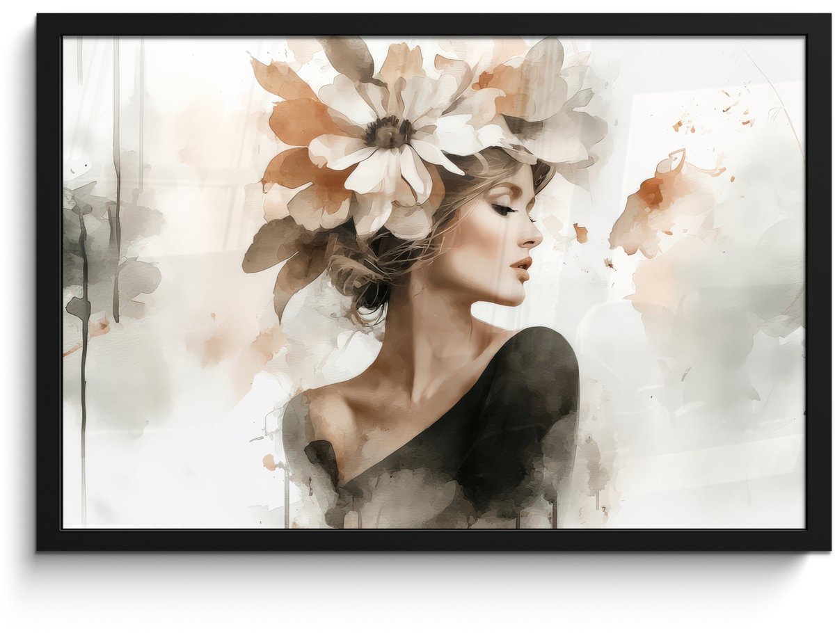 FrameYourWall Poster in lijst - Fotolijst 60x40 cm - Posters - Bloesem - Portret - Gezicht - Posterlijst zwart - Decoratie - Wanddecoratie woonkamer - Muurdecoratie slaapkamer