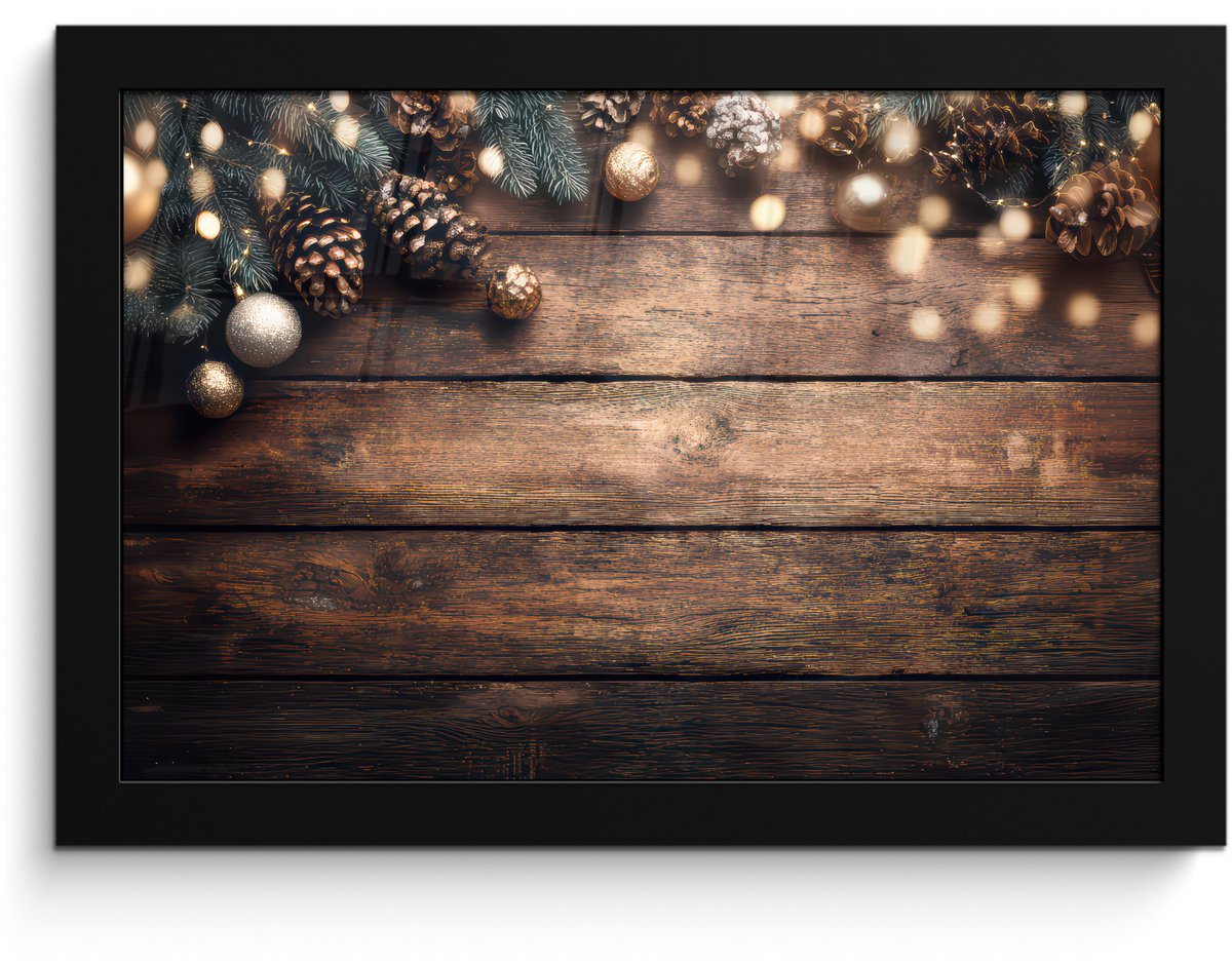 FrameYourWall Poster in lijst - Fotolijst 30x20 cm - Posters - Kerstdecoratie - Houten - Dennenappel - Bruin - Posterlijst zwart - Decoratie - Wanddecoratie woonkamer - Muurdecoratie slaapkamer - Kerstversiering - Kerstdecoratie voor binnen - Kerstmis