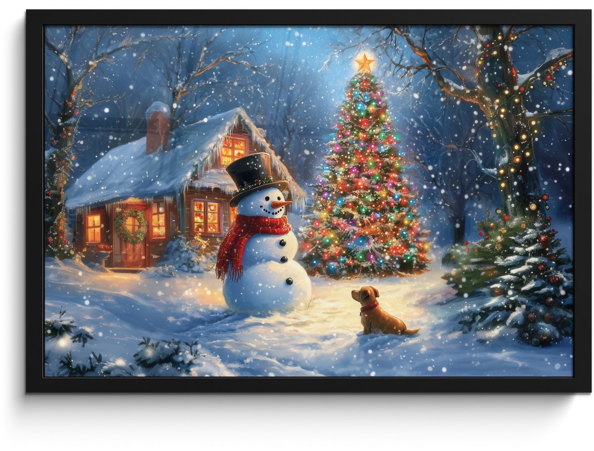 FrameYourWall Poster in lijst - Fotolijst 60x40 cm - Posters - Kerstwonder - Winteravond - Kleurrijk - Posterlijst zwart - Decoratie - Wanddecoratie woonkamer - Muurdecoratie slaapkamer - Kerstversiering - Kerstdecoratie voor binnen - Kerstmis