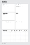 Pagina met intenties, affirmaties en een habit tracker, met invulvelden.