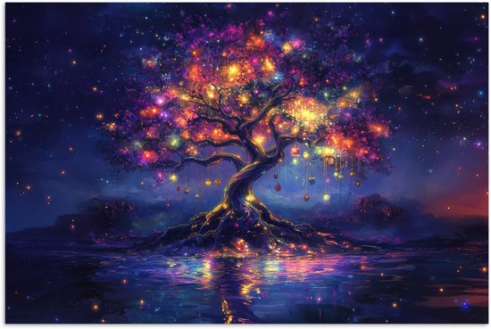 Poster 30x20 cm - Kosmisch - lichtboom - Kerst - Kleurrijk - Posters - Kamer decoratie - Wanddecoratie woonkamer - Muurdecoratie slaapkamer - Kerstversiering - Kerstdecoratie voor binnen - Kerstmis