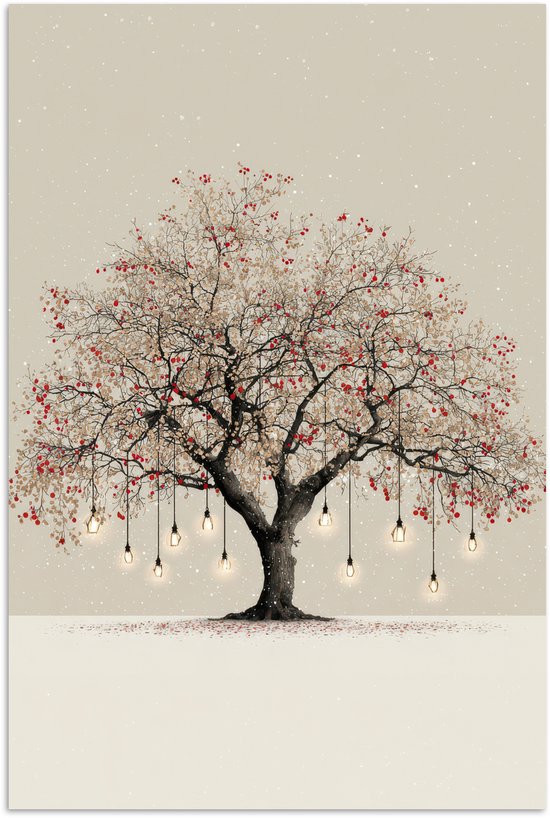 Poster 60x90 cm - Lichtboom - Winter - Kerst - Meerkleurig - Posters - Kamer decoratie - Wanddecoratie woonkamer - Muurdecoratie slaapkamer - Kerstversiering - Kerstdecoratie voor binnen - Kerstmis