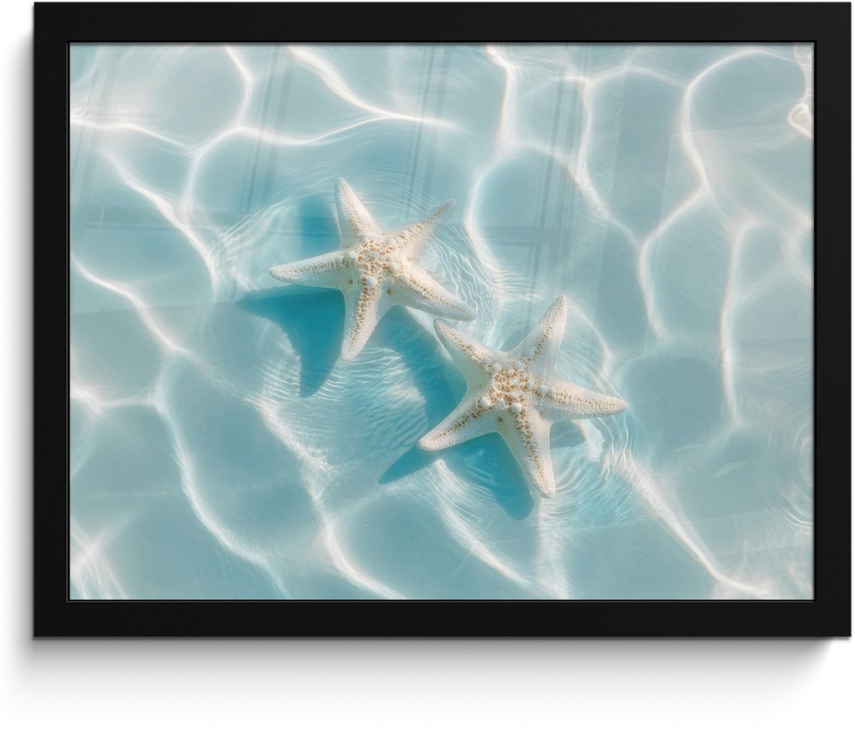 FrameYourWall Poster in lijst - Fotolijst 40x30 cm - Posters - Zeesterren - Golvend water - Rustgevend - Posterlijst zwart - Decoratie - Wanddecoratie woonkamer - Muurdecoratie slaapkamer