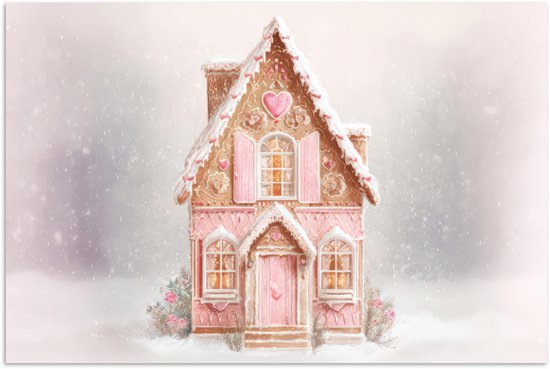 Poster 30x20 cm - Huisje - Suiker - Pastel - Posters - Kamer decoratie - Wanddecoratie woonkamer - Muurdecoratie slaapkamer - Kerstversiering - Kerstdecoratie voor binnen - Kerstmis