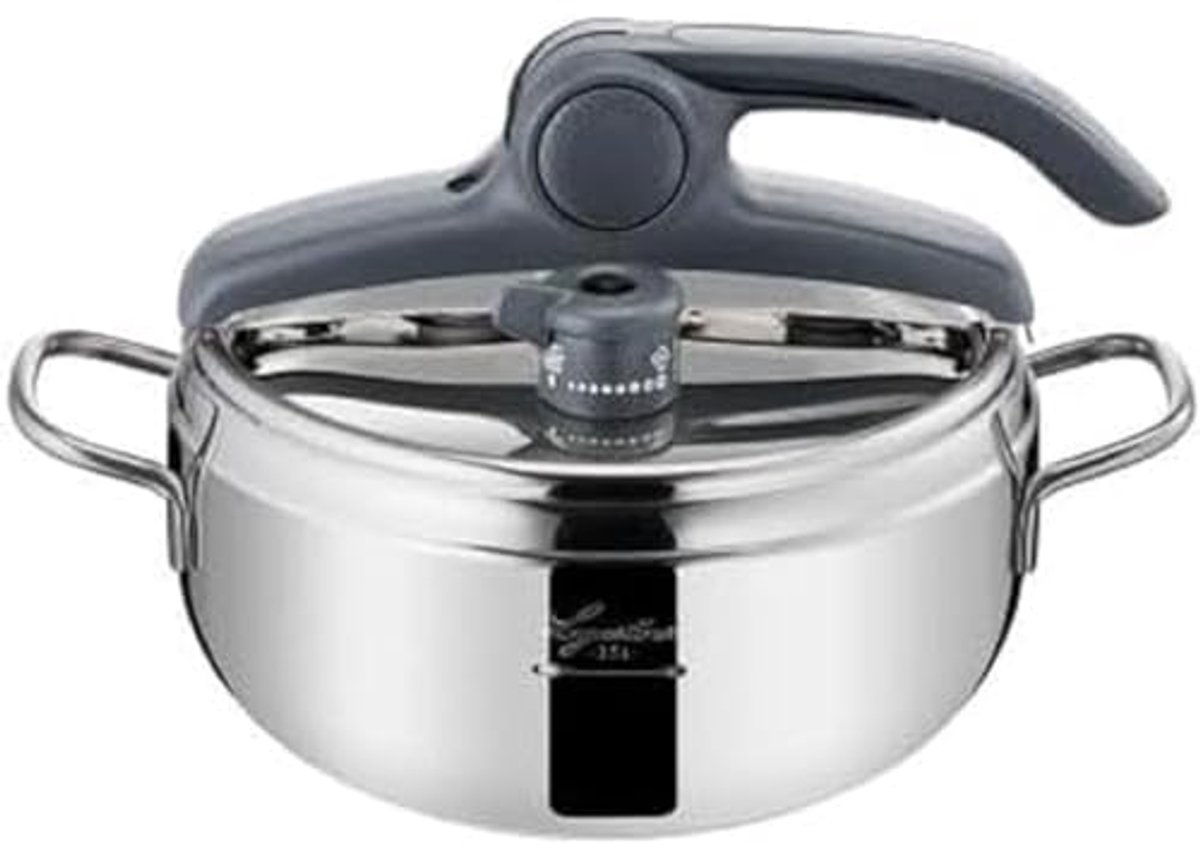 Snelkookpan 3,5 l RVS met Inductie en Gas, Ø 22 cm - Eenvoudig Te Openen, 3-laagse Bodem