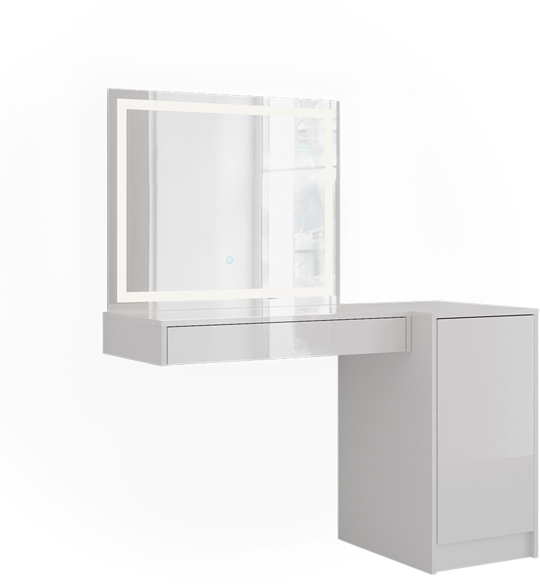 Vicco Kaptafel met licht Sherry, Wit/Wit Hoogglans, 120.2 cm met LED-spiegel en deurmodule