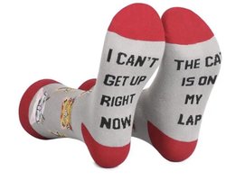 SilverAndCoco® - Cat on my Lap Katten Sokken / Gekke Vrolijke Foute Kleding / Leuke Grappige Happy Dikke Socks / Huissokken Verjaardag Geschenk accessoires Sok Outfit Katoen / Vrouwen Sinterklaas Schoen Kerst cadeau met Tekst - Kat / Cats / Cat Mom