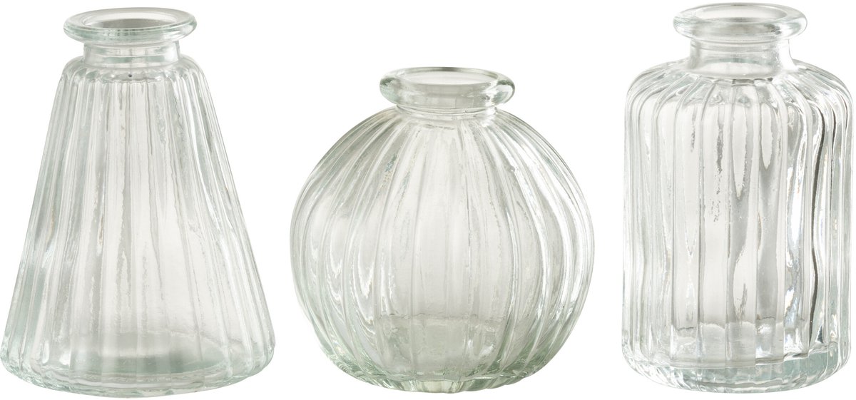 J-Line vaas Tola - glas - transparant - 3 stuks - 8 cm hoog