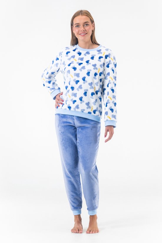 Pyjama et ensemble polaire pour femme - Col rond - Motif cœurs - Polaire ultra douce - Blauw - 2502 - Taille L