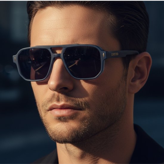 LUCCIO Apex Zonnebril Zwart - Trendy Zonnebril - UV400 Bescherming - Stijlvolle Zonnebril - Dubbele Neusbrug - Blauw van Merkloos — afbeelding 3