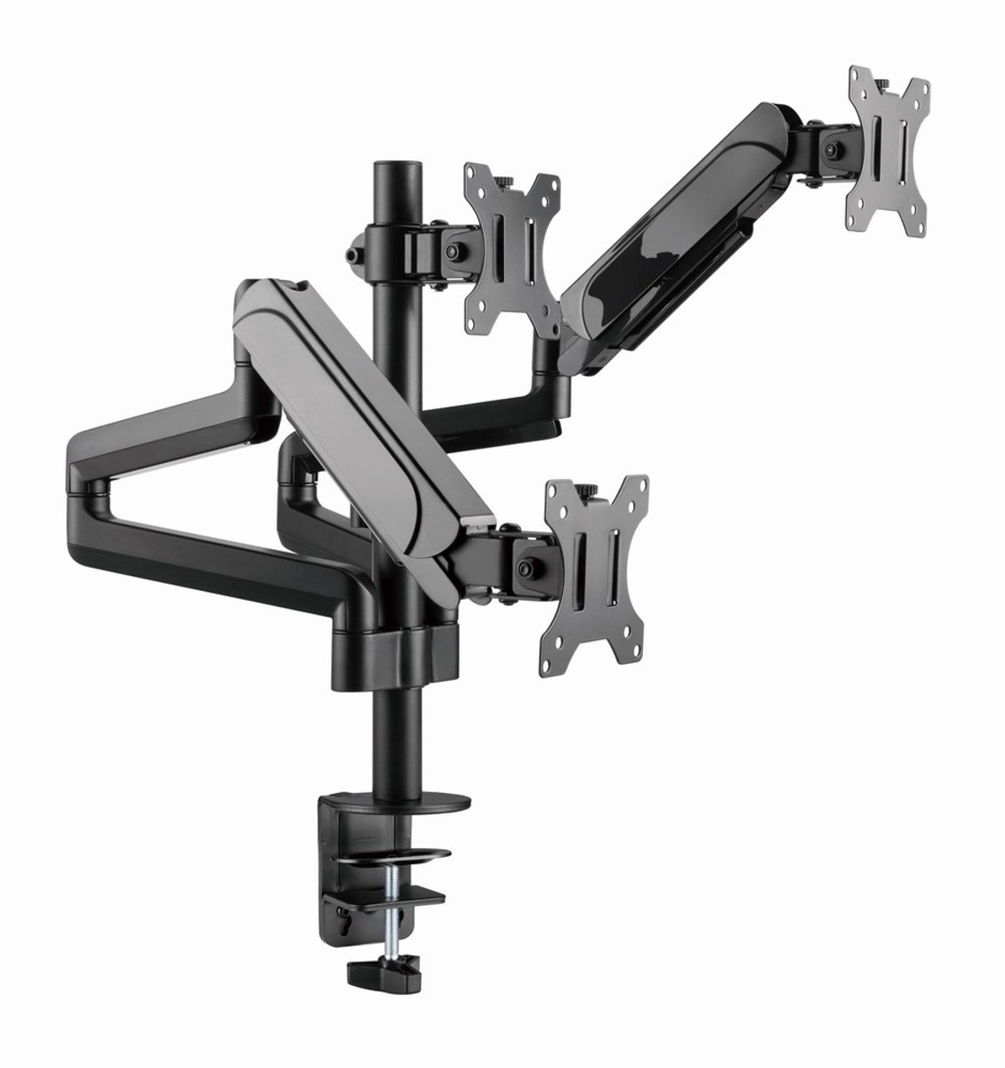 Gembird Verstelbare Triple Monitor Bureaubeugel – Full-Motion Arm voor 3 Monitoren tot 27 Inch, Ergonomisch Kantelbaar, Zwenkbaar & Rotatie, VESA Compatibel, Zwart