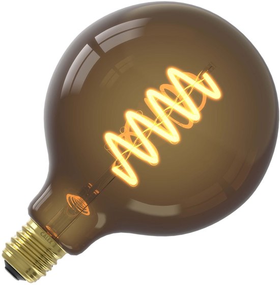 Gouden gloeilamp met spiraalvormig filament en E27 fitting.