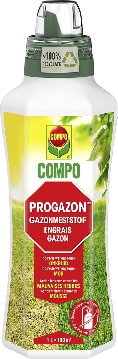 COMPO Progazon - geconcentreerde vloeibare gazonmeststof - indirecte werking tegen onkruid en mos - fles 1 L (100 m²)
