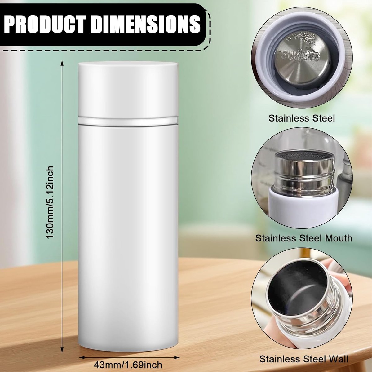 2 stuks Mini-thermosfles, roestvrij staal, 120 ml, dubbel geïsoleerde kleine drinkfles van roestvrij staal voor warme en koude dranken, perfect voor outdoor, werk, school, wandelen en onderweg — cadeau in Sport & Outdoor - foto 2