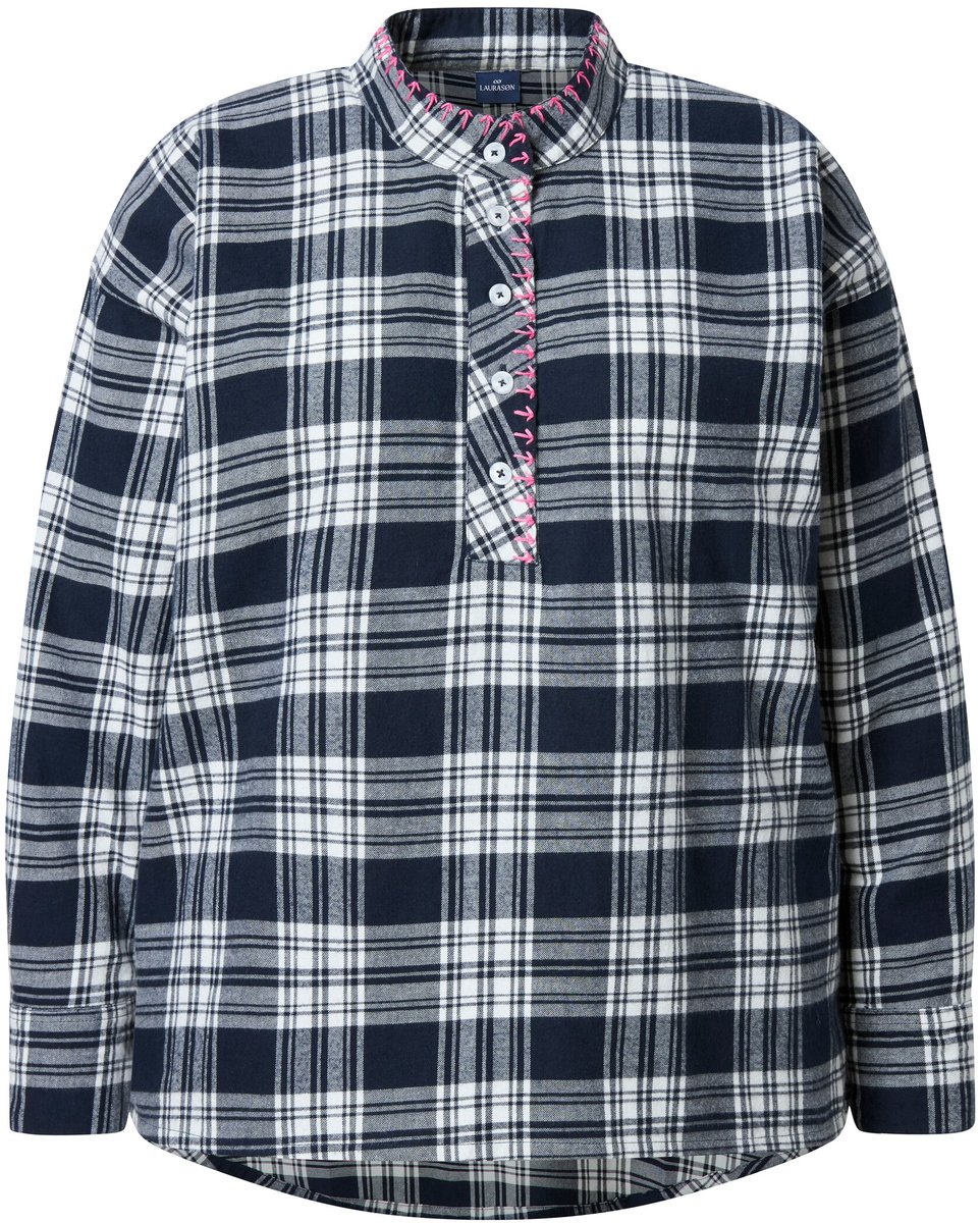 Laurasøn - Dames - Geruite overhemdblouse lange mouw - Marine - Maat 48+