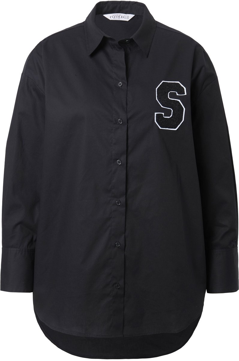 Studio Untold - Dames - Overhemdblouse oversized lange mouwen met manchetten - Zwart - Maat 54+
