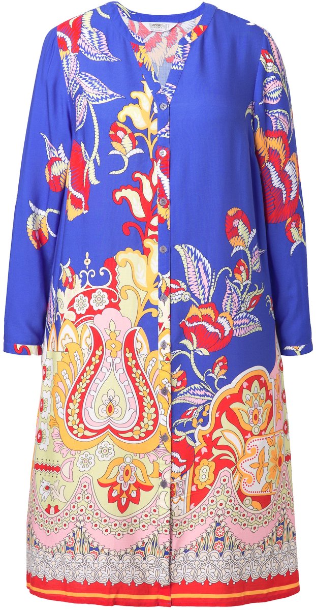 Angel of Style - Dames - Midi-jurk all-over motief lange mouw - Donkerblauw - Maat 48