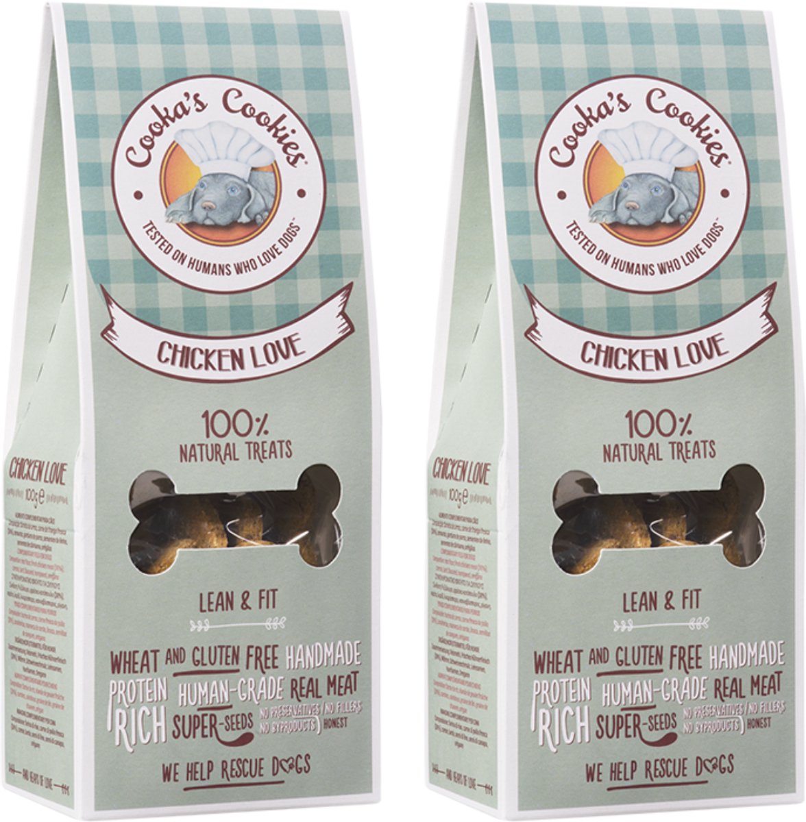 Cooka Cookie's - 100% natuurlijke hondenkoekjes - Chicken Love - Superfoods met Kippenvlees-2-PACK- Voordeel set