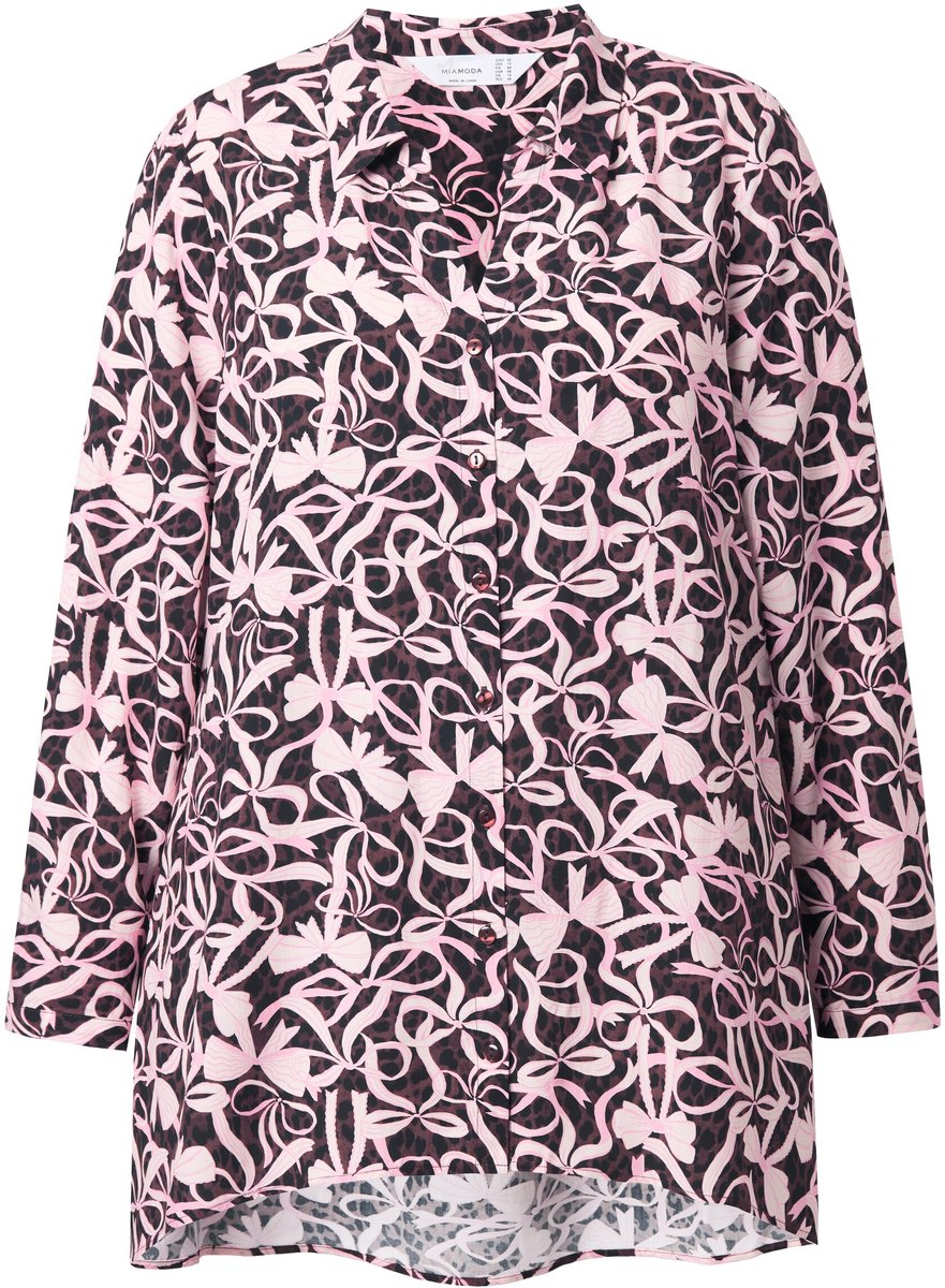 MIAMODA - Dames - Blouse A-lijn strikjesprint lange mouwen - Chocoladebruin - Maat 44