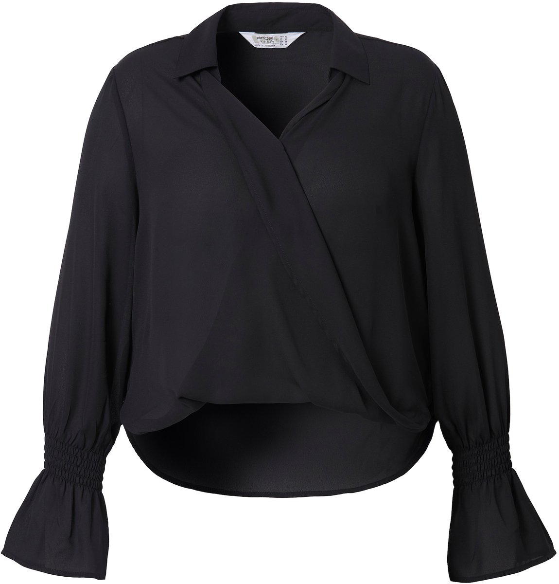 Angel of Style - Dames - Blouse wikkellook chiffon volant aan de mouw - Zwart - Maat 54