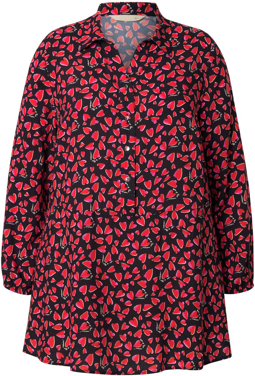MIAMODA - Dames - Blouse A-lijn hartjesmotief - Neonrood - Maat 46