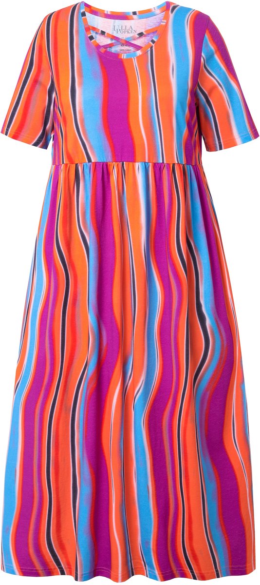 Ulla Popken - Dames - Maxi-jurk sierbanden A-lijn ronde hals halve mouw zakken - Purper - Maat 50+