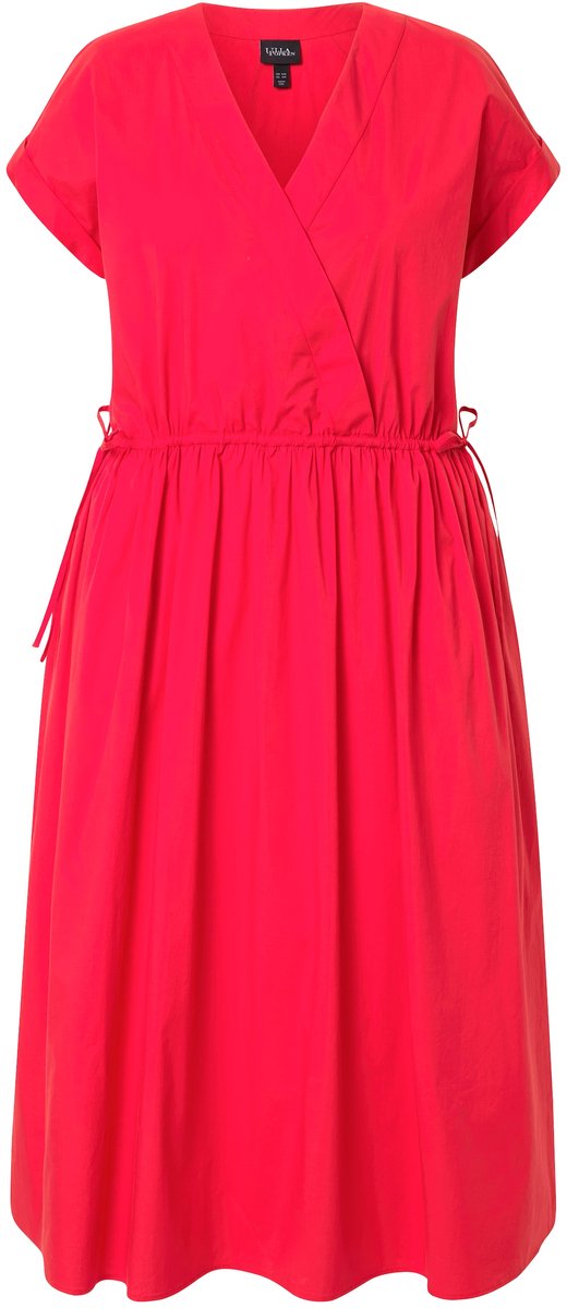 Ulla Popken - Dames - Maxi-jurk popeline V-hals halve mouwen zakken - Lychee - Maat 54+