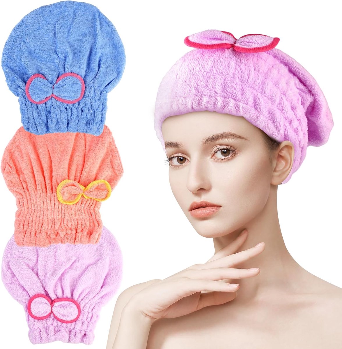 3 Stuks Super Absorberende Anti Frizz Droge Haar Hoed - Microvezel Haar Droog Caps - Extreem Zacht en Ultra Absorberend Snelle Droog Haar Wrap Handdoeken voor Krullend, Nat, Lang en Dik Haar