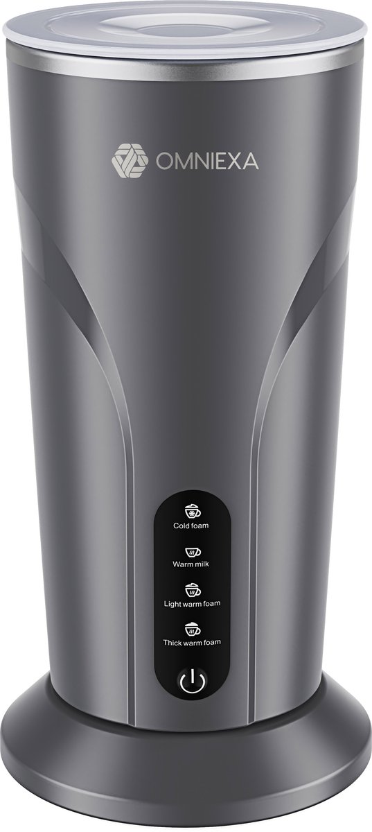 Omniexa Elektrische Melkopschuimer – 300ml - 4-in-1 Draadloos & Stil – Warm & Koud Melkopschuim – Luxe Barista Melkopschuimer met Warmhoudfunctie - Grijs