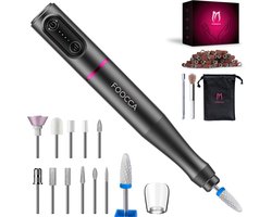 FOOCCA® Elektrische Nagelvijl - Nagelfrees 20000 RPM - Draadloos en Oplaadbaar - Pen Wireless - 12 Bitjes + 55 Schuurrolletjes + 3 Accessoires - Nagelstofkap - Manicure en Pedicure Set - Ergonomische Aluminium Behuizing - Eeltverwijderaar - Kalknagel