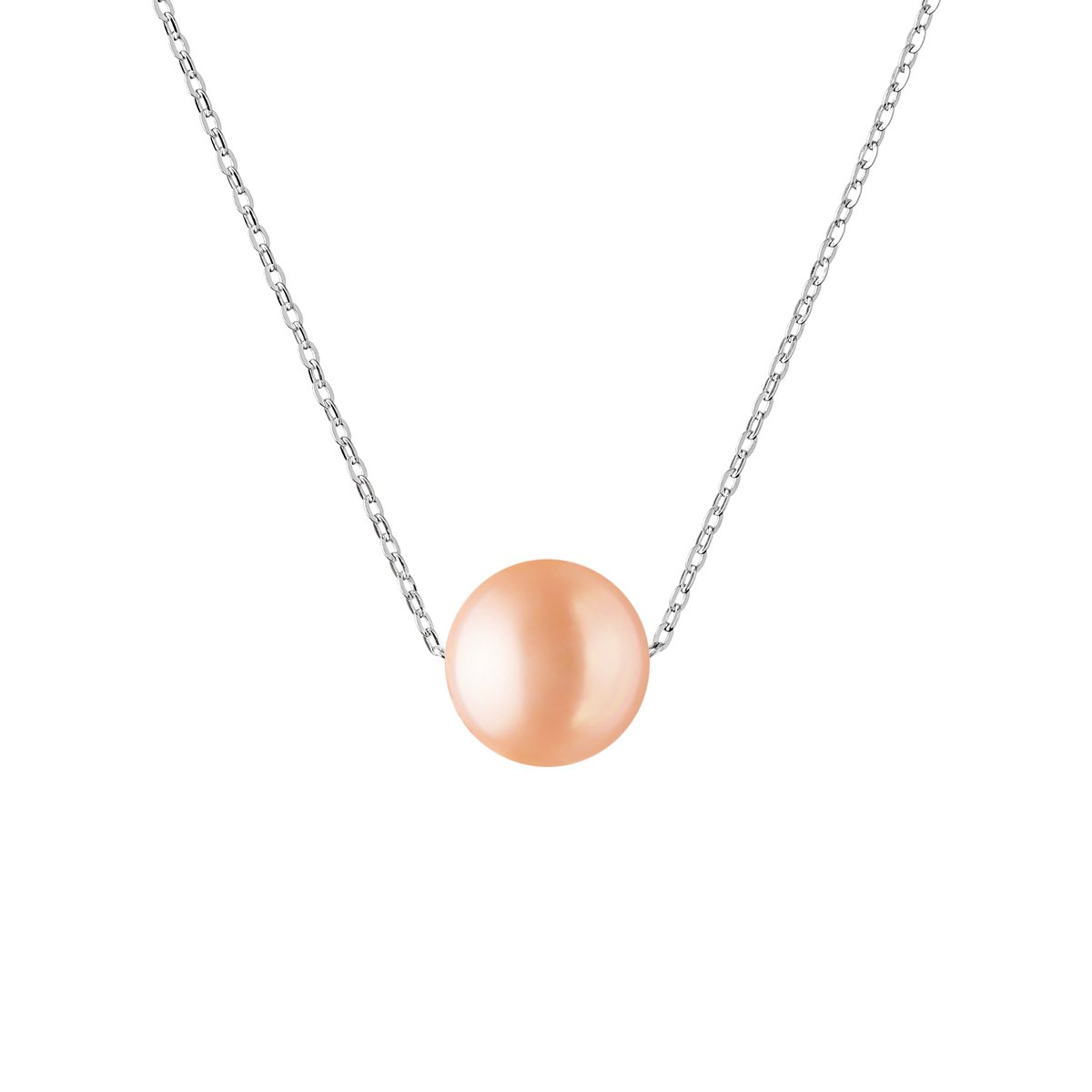 Gaura -Zilveren ketting met perzikkleurige parel – Lengte 40–45 cm – 925 zilver met rhodium afwerking