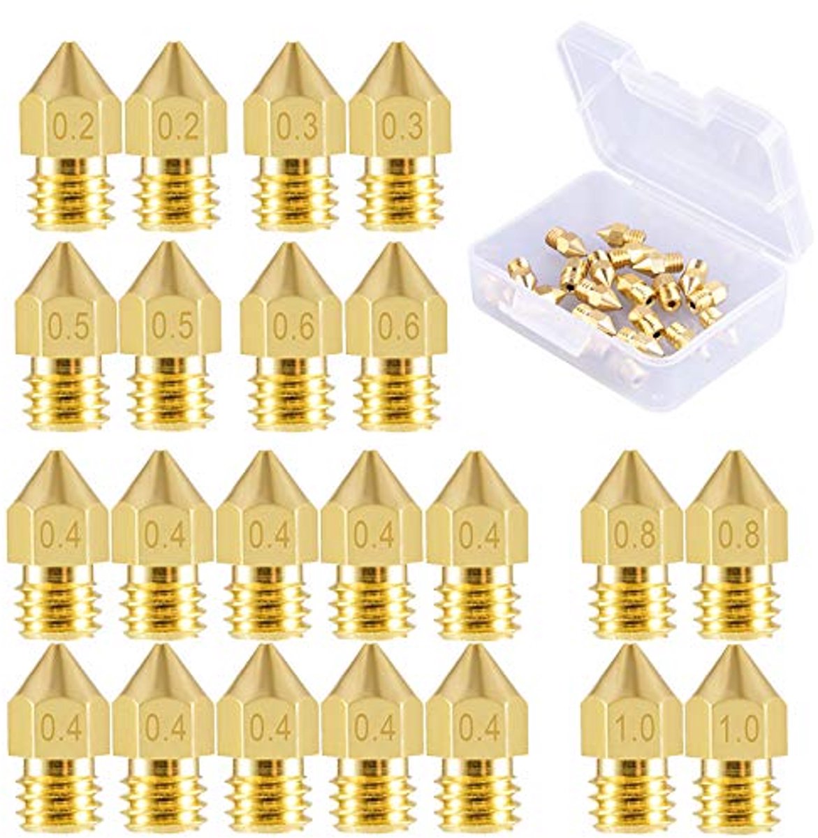22 Stuks 3D-printersproeiers MK8 met Diverse Diameters voor 3D-printers