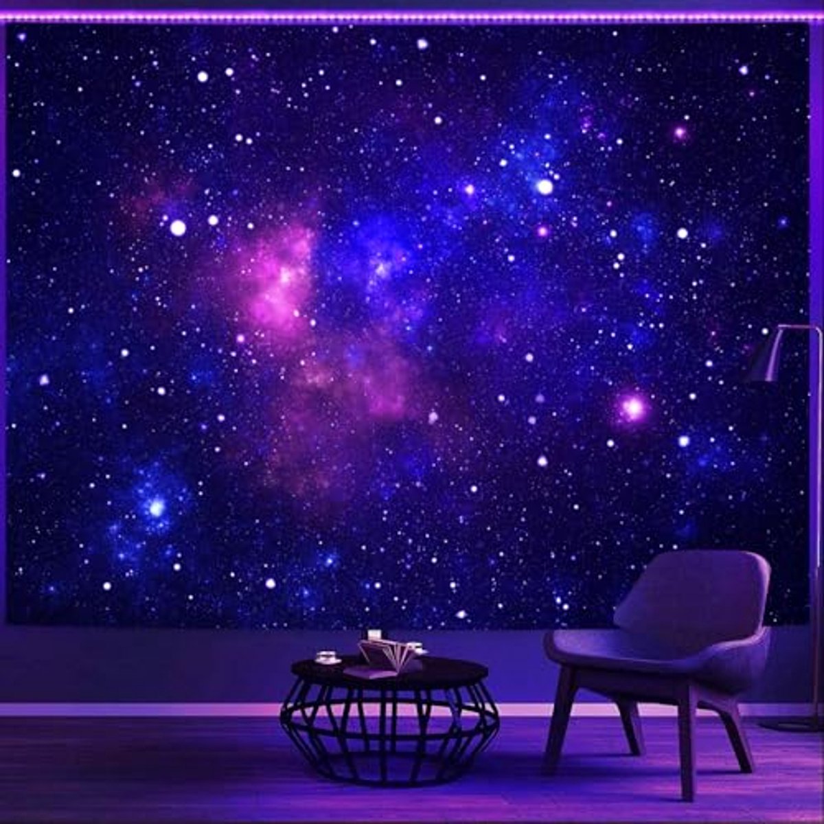 Glow in the Dark Sterrenhemel Tapijt - UV Reactief Wanddecor voor Slaapkamer en Feest - 150 x 200 cm