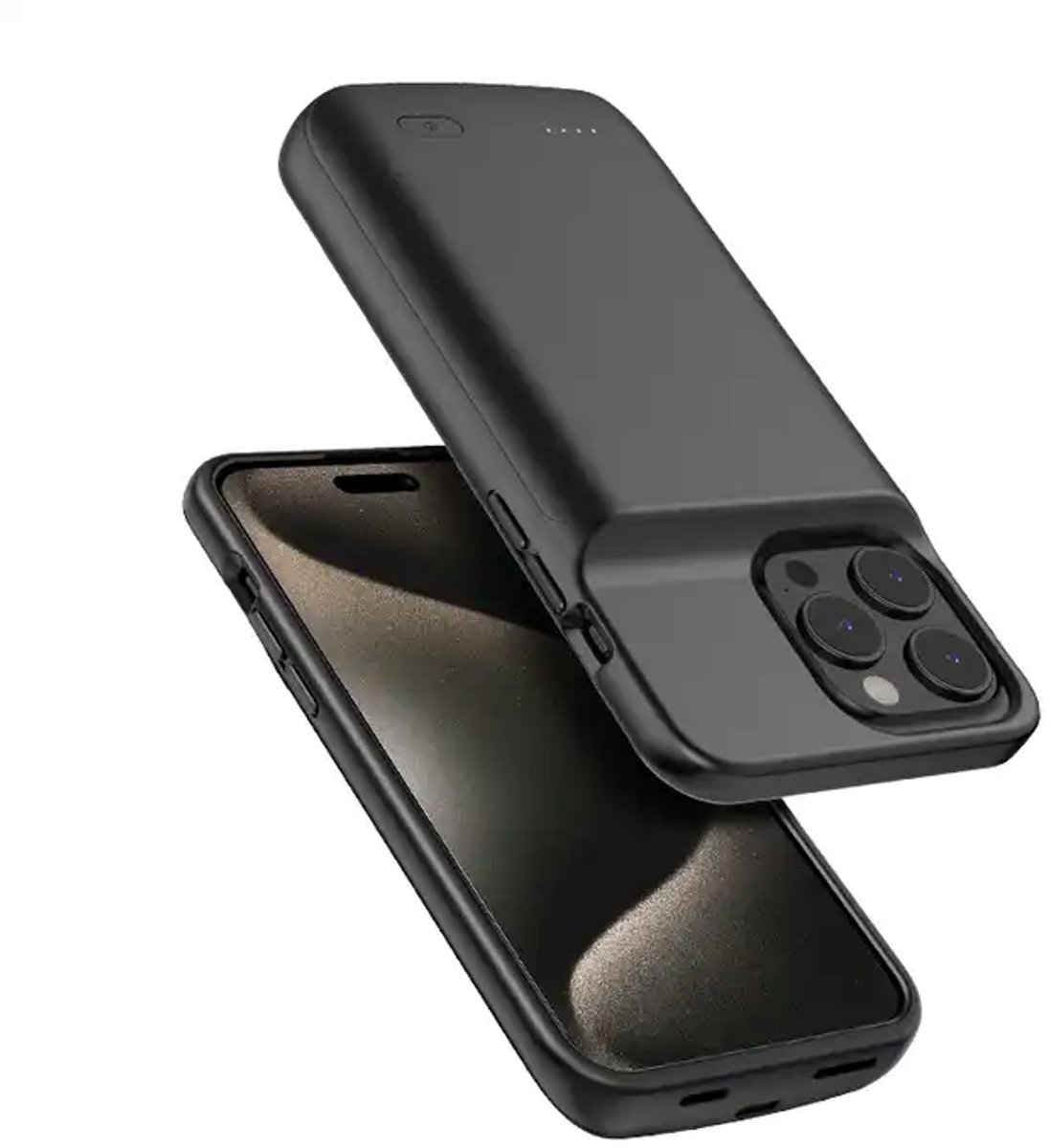 Geschikt voor Apple iPhone 15 Plus en iPhone 15 Pro Max - Powerbank Telefoonhoesje - Distinction Battery Case - Batterijhoesje - Accuhoesje - Zwart - 6800 mAh