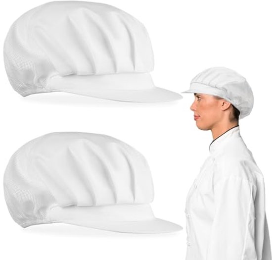 Set van 2 koksmutsen voor in de keuken - verstelbaar en ademend met cateringhoed - wit