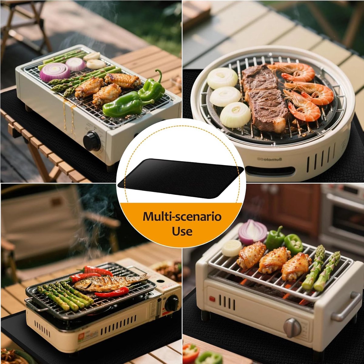 Candala Vuurvaste onderlegger, antislip, hittebestendige onderlegger voor heteluchtfriteuse, vuurvaste onderlegger, koffiezetapparaat, hittebeschermingsmat, vuurvaste siliconen mat voor airfryer (zwart, 38 x