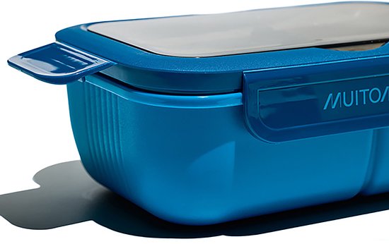 Boîte à lunch Muitomas - 1,1 litre - 3 compartiments - Compatible micro-ondes et lave-vaisselle - Couverts inclus - Blauw