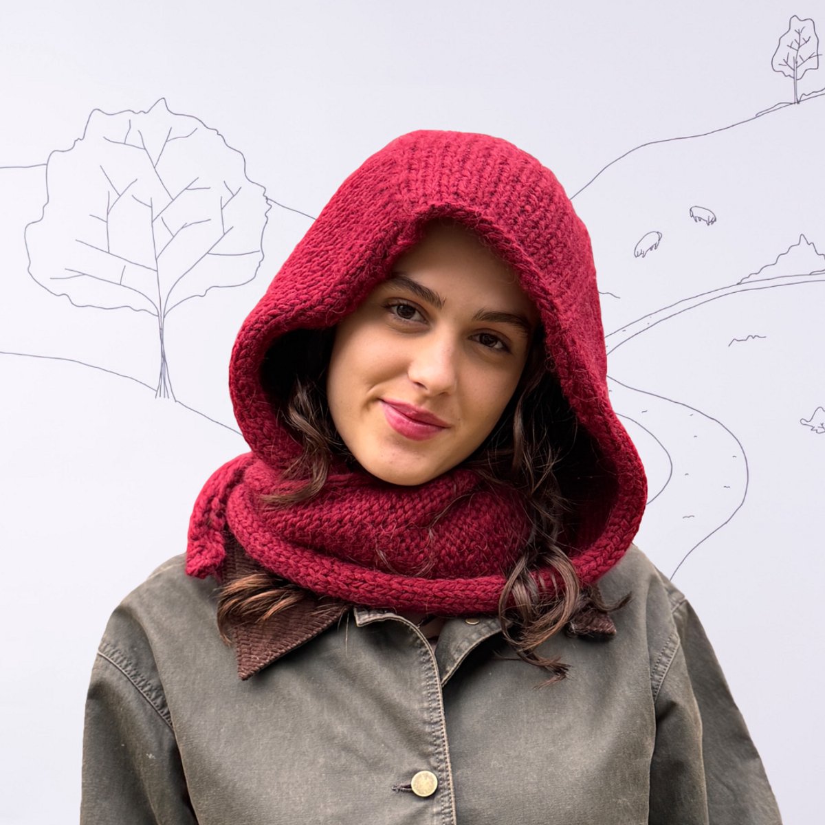 all-in Breipakket-Snuggle-up hood- Bordeaux alpaca/wol