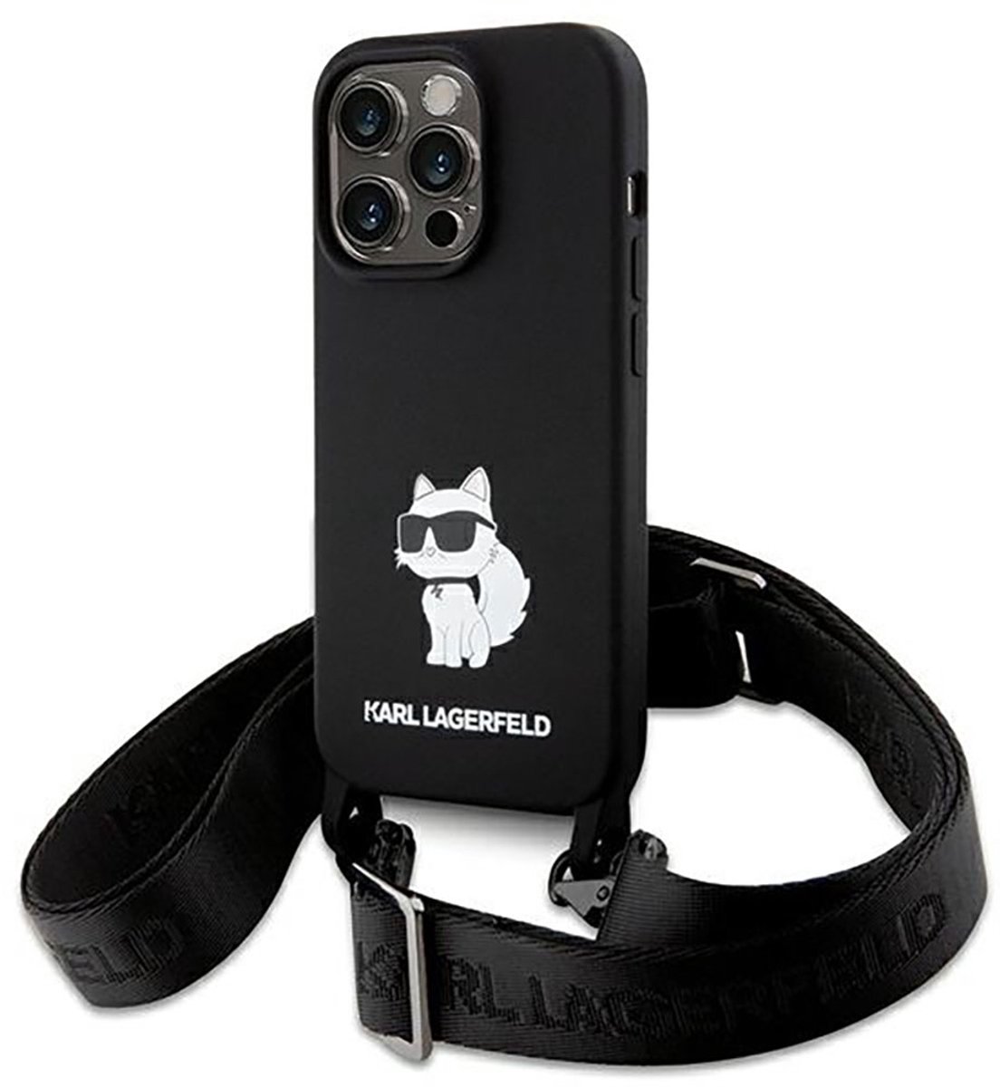 Karl - Lagerfeld - Crossbody Siliconen Choupette hoesje voor iPhone - 15 - Pro - Max - zwart