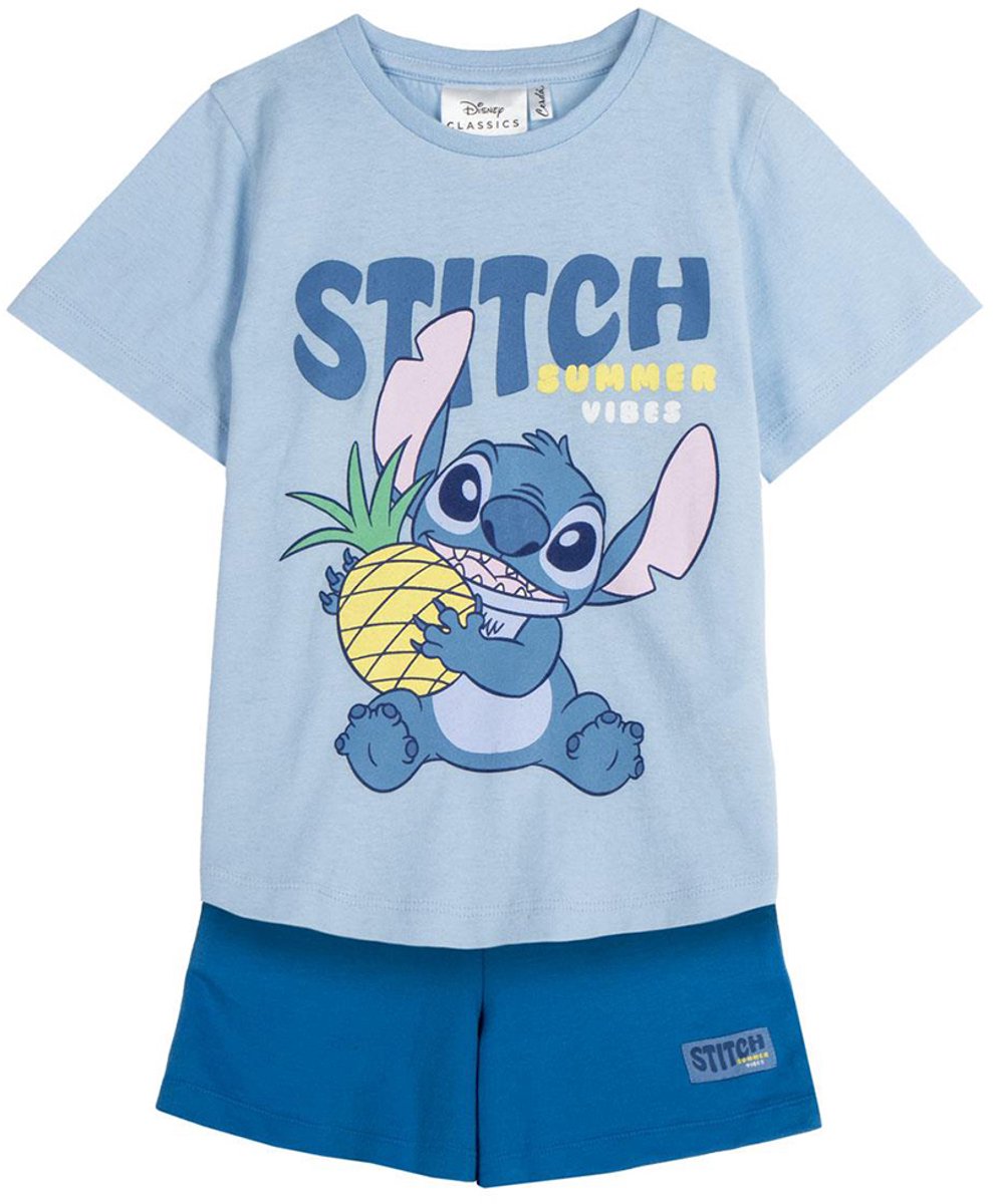 Disney Stitch Zomerset Jongens Meisjes – T-shirt en Korte Broek Shortama – Blauw – Kinder Kleding Set